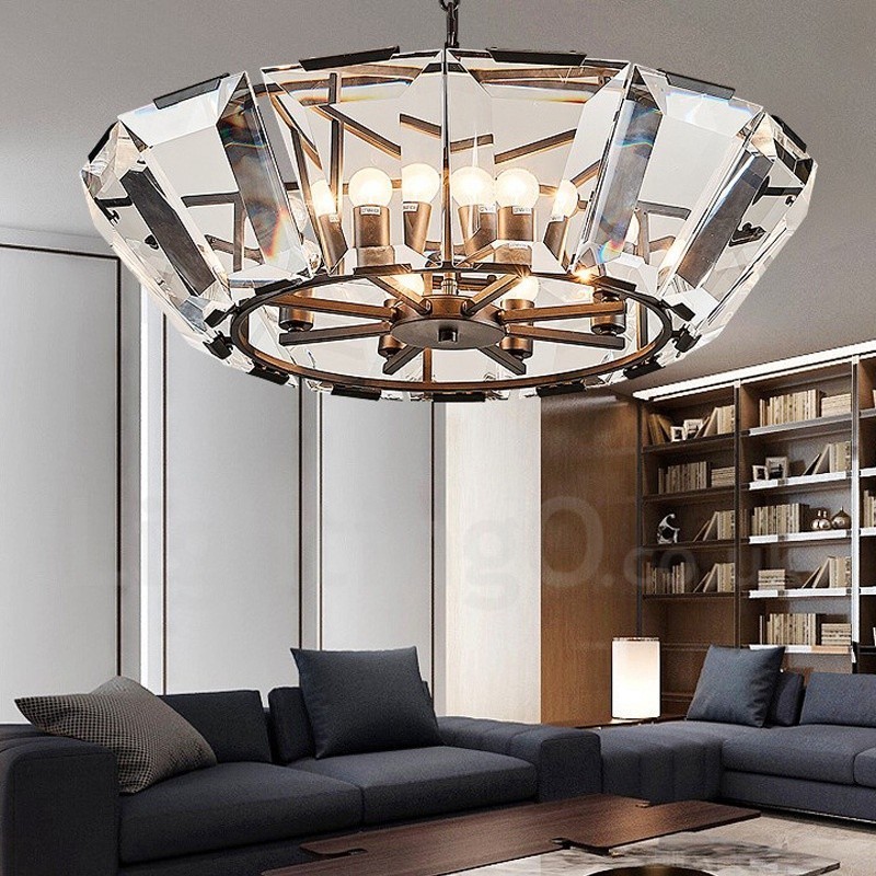 Moderne zeitgenössische 8-flammige Pendelleuchte aus Stahl mit Kristallglas-Schirm