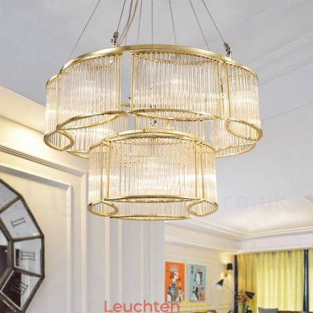 Moderne zeitgenössische 11-flammige Pendelleuchte aus Stahl mit Kristallglasschirm Moderne zeitgenössische 11-flammige Pendelleuchte aus Stahl mit Kristallglasschirm
