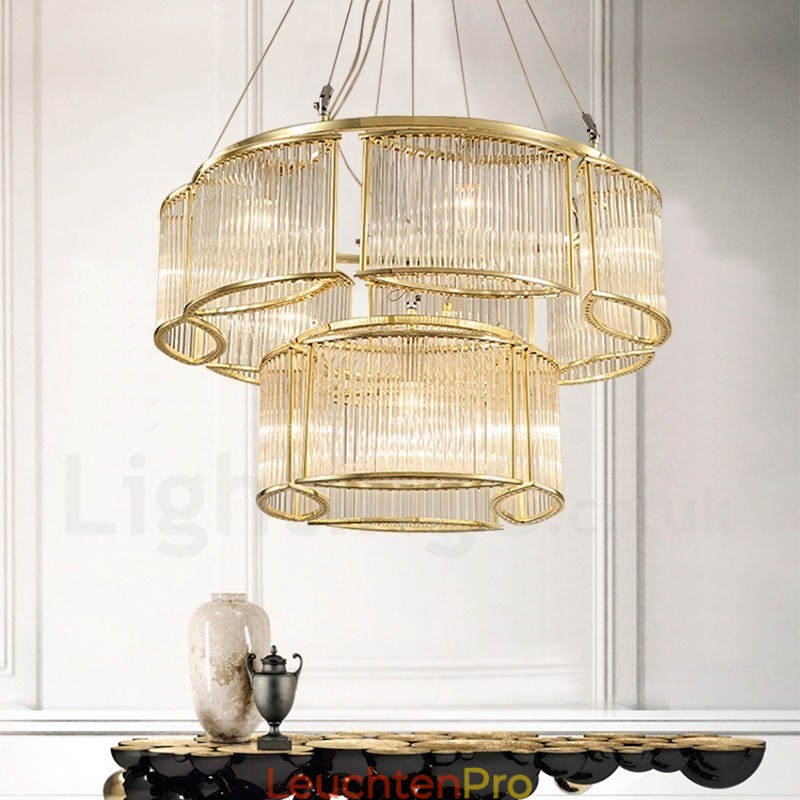Moderne zeitgenössische 11-flammige Pendelleuchte aus Stahl mit Kristallglasschirm