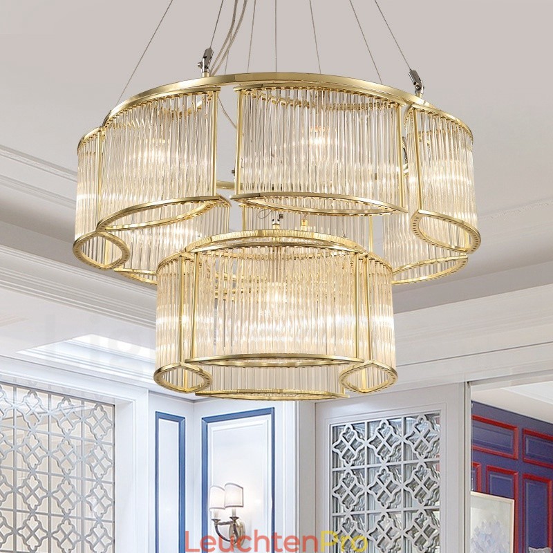 Moderne zeitgenössische 11-flammige Pendelleuchte aus Stahl mit Kristallglasschirm