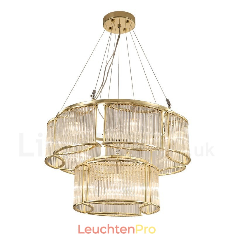 Moderne zeitgenössische 11-flammige Pendelleuchte aus Stahl mit Kristallglasschirm