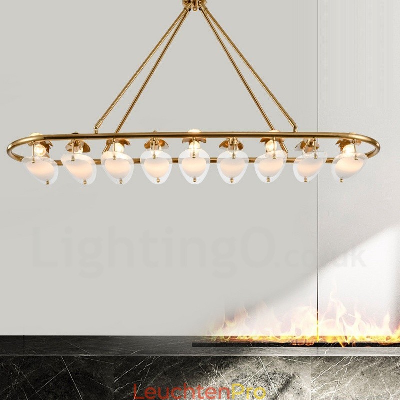Moderne zeitgenössische 9-flammige Pendelleuchte aus Messing mit Glasschirm
