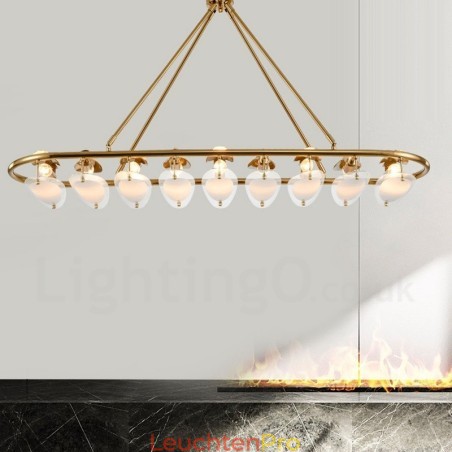 Moderne zeitgenössische 9-flammige Pendelleuchte aus Messing mit Glasschirm Moderne zeitgenössische 9-flammige Pendelleuchte aus Messing mit Glasschirm