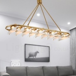 Moderne zeitgenössische 9-flammige Pendelleuchte aus Messing mit Glasschirm
