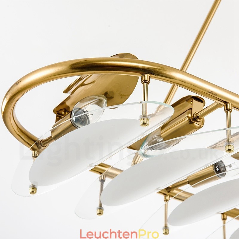 Moderne zeitgenössische 9-flammige Pendelleuchte aus Messing mit Glasschirm