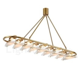 Moderne zeitgenössische 9-flammige Pendelleuchte aus Messing mit Glasschirm