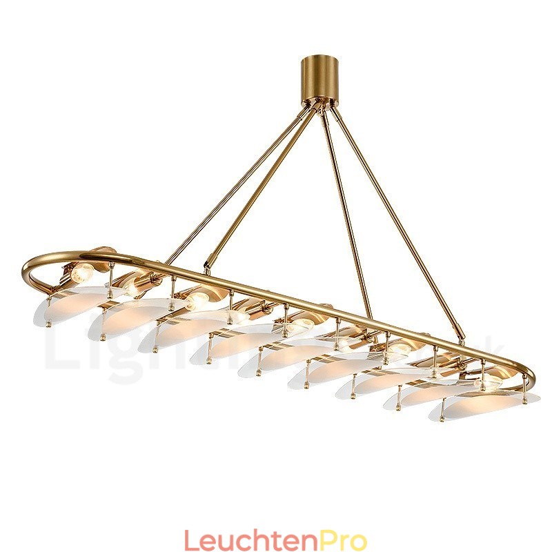 Moderne zeitgenössische 9-flammige Pendelleuchte aus Messing mit Glasschirm