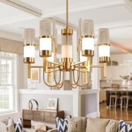 Rustic Lodge Moderner zeitgenössischer Kronleuchter aus Stahl mit 6 Lichtern und Glasschirm