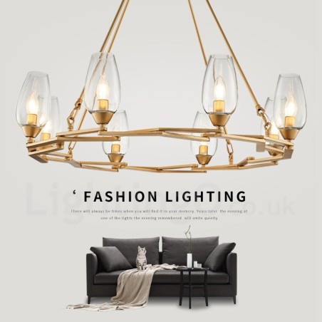 Moderne zeitgenössische 8-flammige Pendelleuchte aus Stahl mit Glasschirm Moderne zeitgenössische 8-flammige Pendelleuchte aus Stahl mit Glasschirm