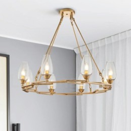 Moderne zeitgenössische 8-flammige Pendelleuchte aus Stahl mit Glasschirm