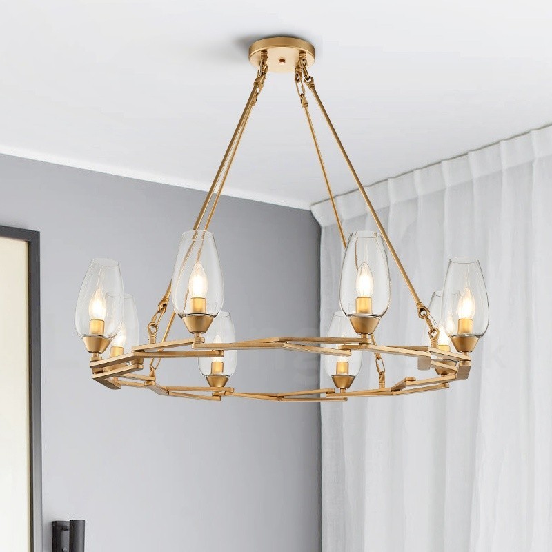 Moderne zeitgenössische 8-flammige Pendelleuchte aus Stahl mit Glasschirm