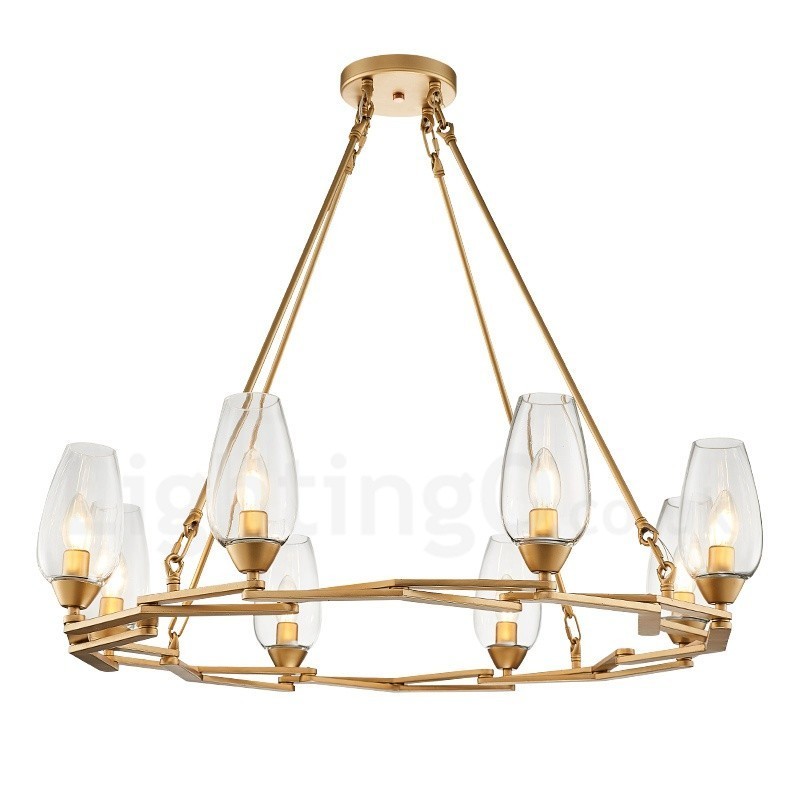 Moderne zeitgenössische 8-flammige Pendelleuchte aus Stahl mit Glasschirm