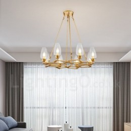 Moderne zeitgenössische 8-flammige Pendelleuchte aus Stahl mit Glasschirm