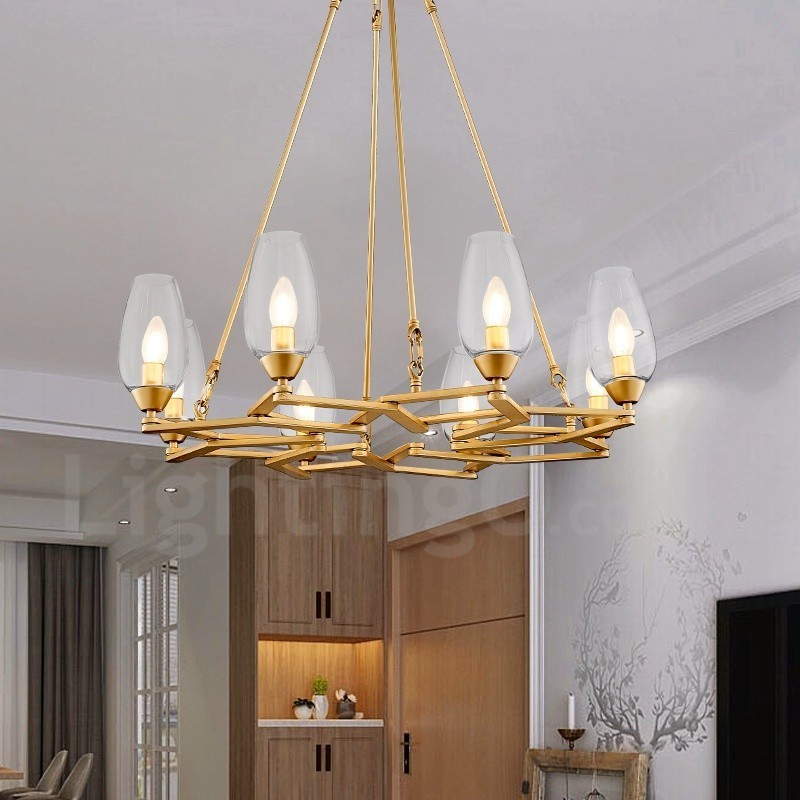 Moderne zeitgenössische 8-flammige Pendelleuchte aus Stahl mit Glasschirm