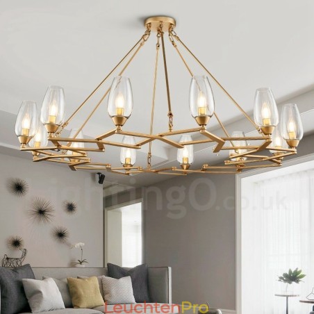 Moderne zeitgenössische 12-flammige Pendelleuchte aus Stahl mit Glasschirm Moderne zeitgenössische 12-flammige Pendelleuchte aus Stahl mit Glasschirm
