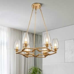 Moderne zeitgenössische 6-flammige Pendelleuchte aus Stahl mit Glasschirm