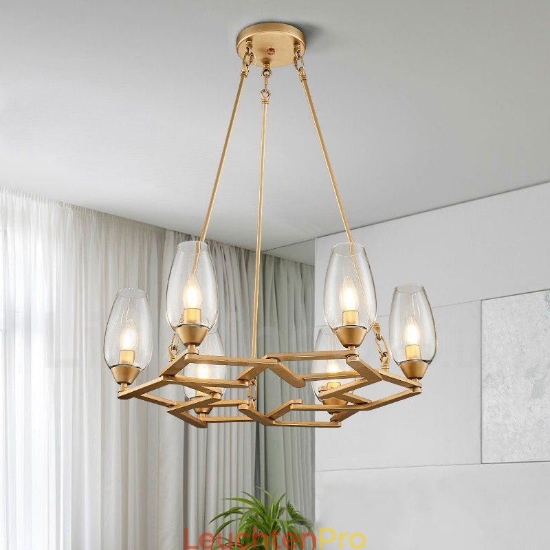 Moderne zeitgenössische 6-flammige Pendelleuchte aus Stahl mit Glasschirm