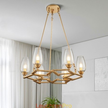 Moderne zeitgenössische 6-flammige Pendelleuchte aus Stahl mit Glasschirm Moderne zeitgenössische 6-flammige Pendelleuchte aus Stahl mit Glasschirm