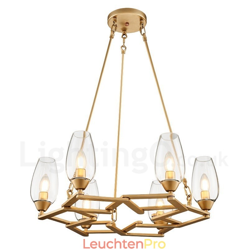 Moderne zeitgenössische 6-flammige Pendelleuchte aus Stahl mit Glasschirm