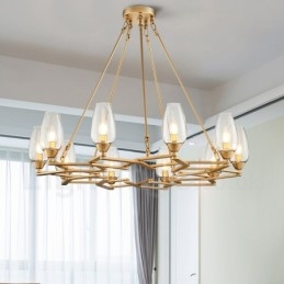Moderne zeitgenössische 10-flammige Pendelleuchte aus Stahl mit Glasschirm