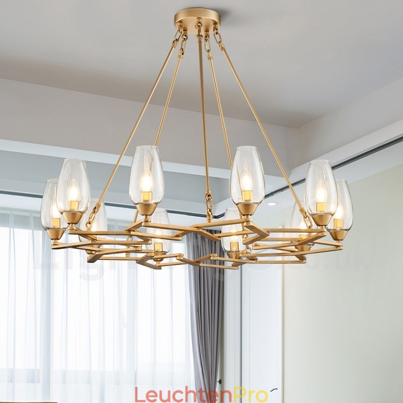 Moderne zeitgenössische 10-flammige Pendelleuchte aus Stahl mit Glasschirm
