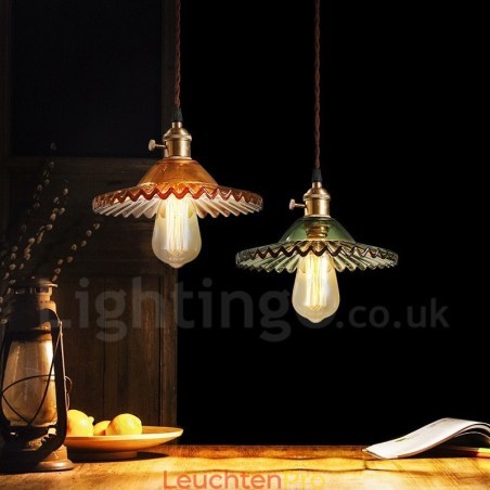 Rustikale Lodge Retro-Pendelleuchte aus Stahl mit 1 Licht und Glasschirm Rustikale Lodge Retro-Pendelleuchte aus Stahl mit 1 Licht und Glasschirm