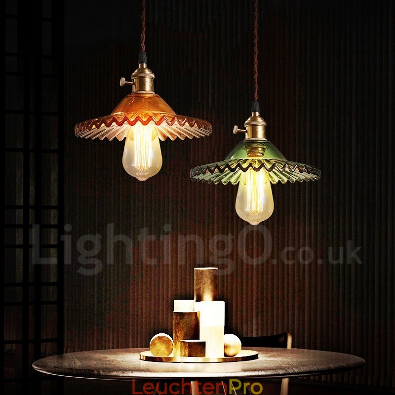 Rustikale Lodge Retro-Pendelleuchte aus Stahl mit 1 Licht und Glasschirm