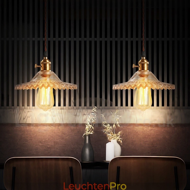 Rustikale Lodge Retro-Pendelleuchte aus Stahl mit 1 Licht und Glasschirm
