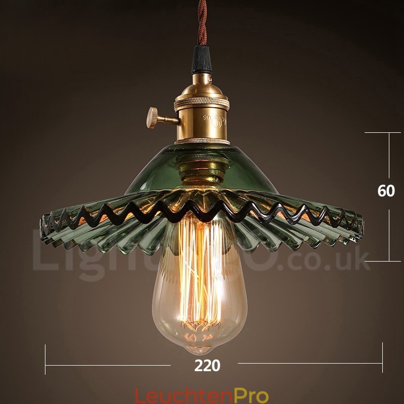 Rustikale Lodge Retro-Pendelleuchte aus Stahl mit 1 Licht und Glasschirm