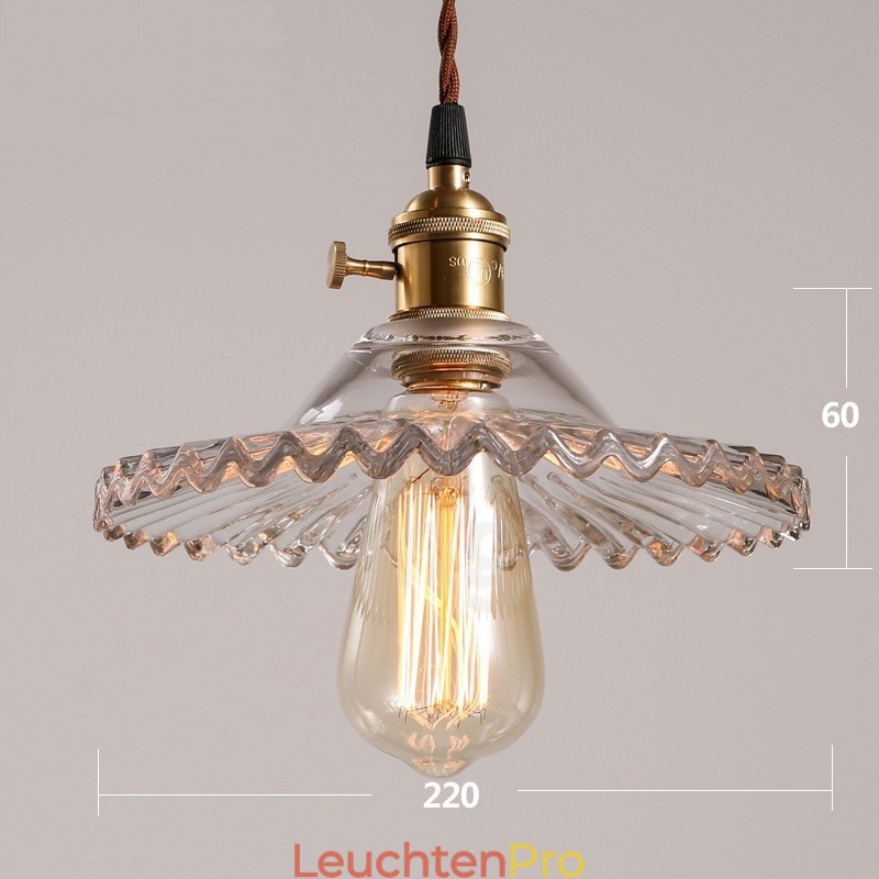 Rustikale Lodge Retro-Pendelleuchte aus Stahl mit 1 Licht und Glasschirm