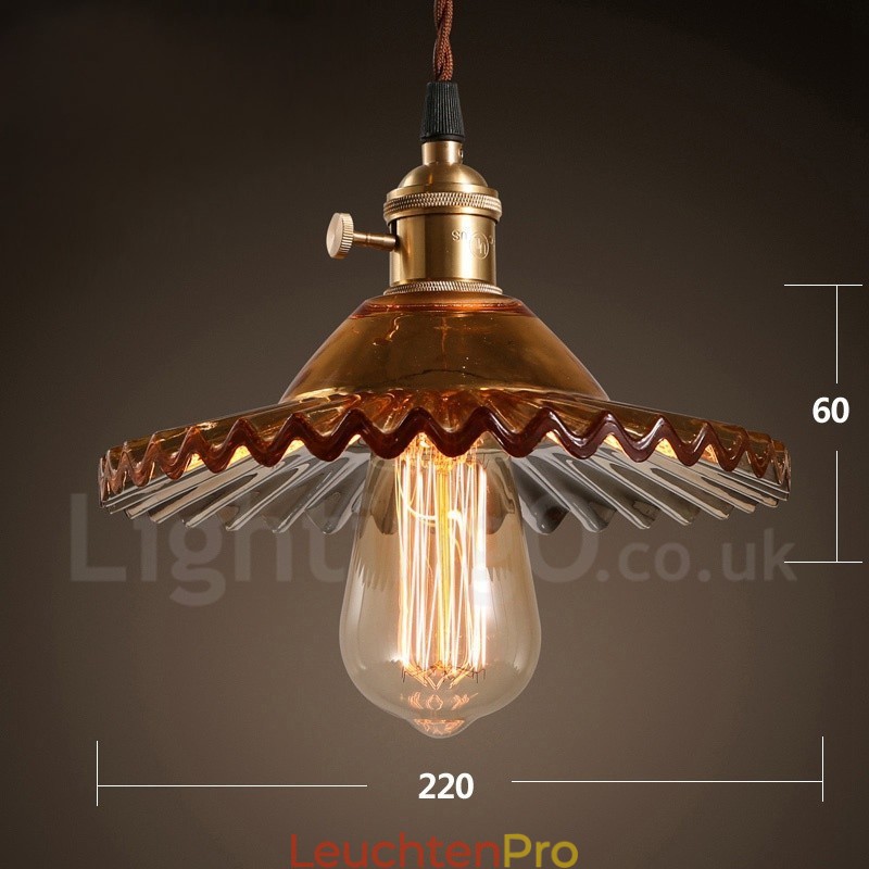 Rustikale Lodge Retro-Pendelleuchte aus Stahl mit 1 Licht und Glasschirm