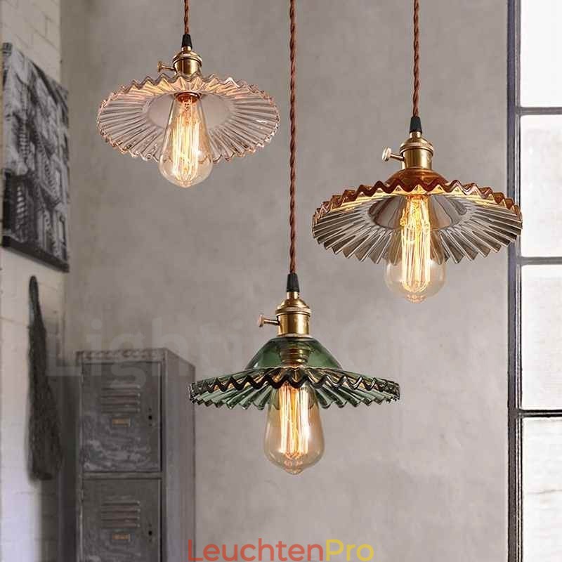 Rustikale Lodge Retro-Pendelleuchte aus Stahl mit 1 Licht und Glasschirm