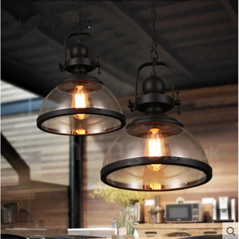 Retro-Pendelleuchte aus Stahl mit 1 Licht und Glasschirm