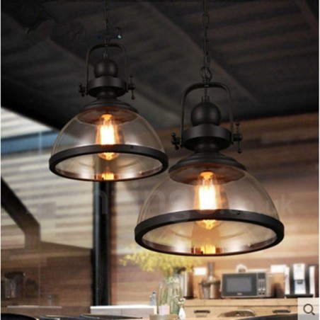 Retro-Pendelleuchte aus Stahl mit 1 Licht und Glasschirm Retro-Pendelleuchte aus Stahl mit 1 Licht und Glasschirm