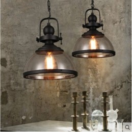 Retro-Pendelleuchte aus Stahl mit 1 Licht und Glasschirm