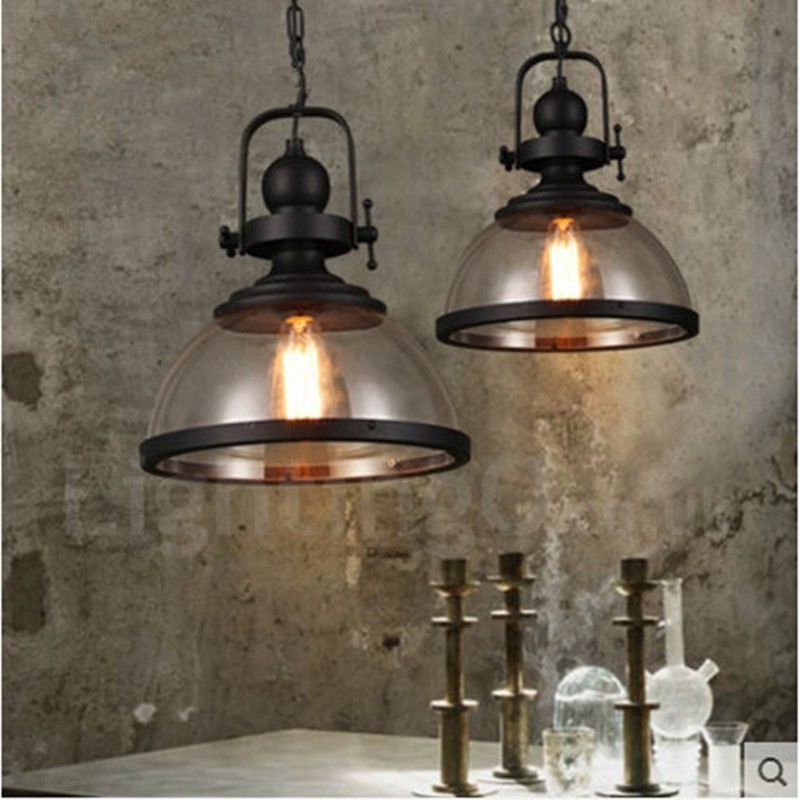 Retro-Pendelleuchte aus Stahl mit 1 Licht und Glasschirm