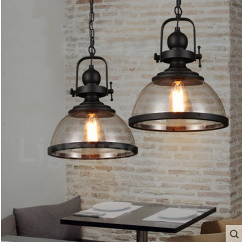 Retro-Pendelleuchte aus Stahl mit 1 Licht und Glasschirm