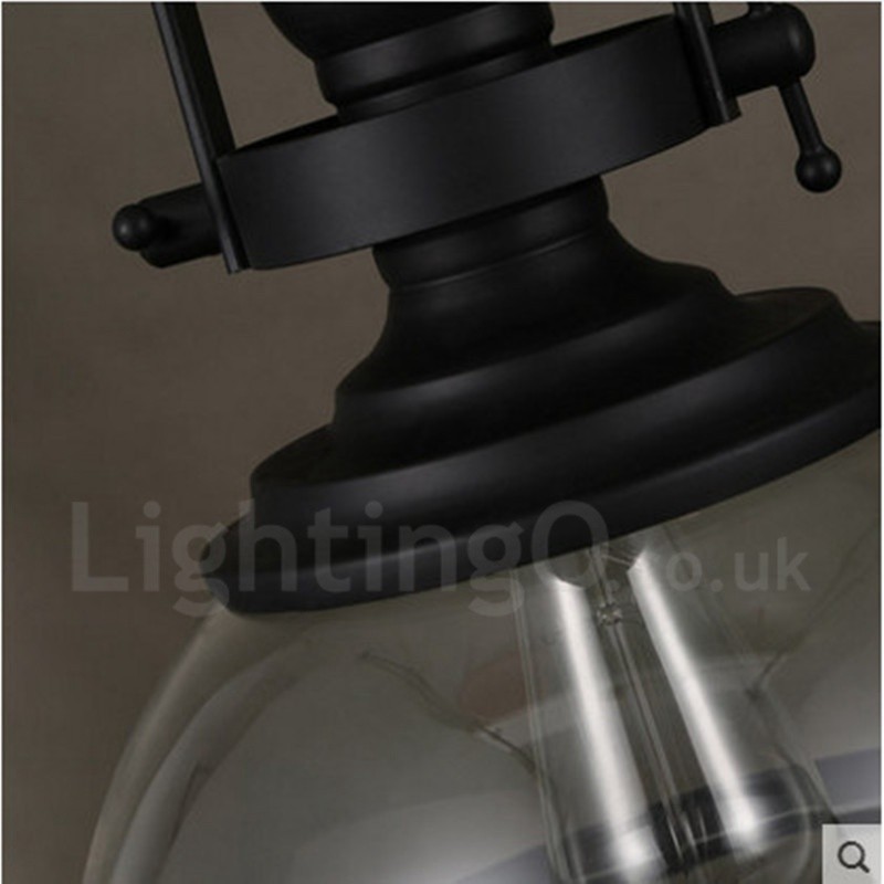 Retro-Pendelleuchte aus Stahl mit 1 Licht und Glasschirm