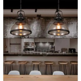 Retro-Pendelleuchte aus Stahl mit 1 Licht und Glasschirm