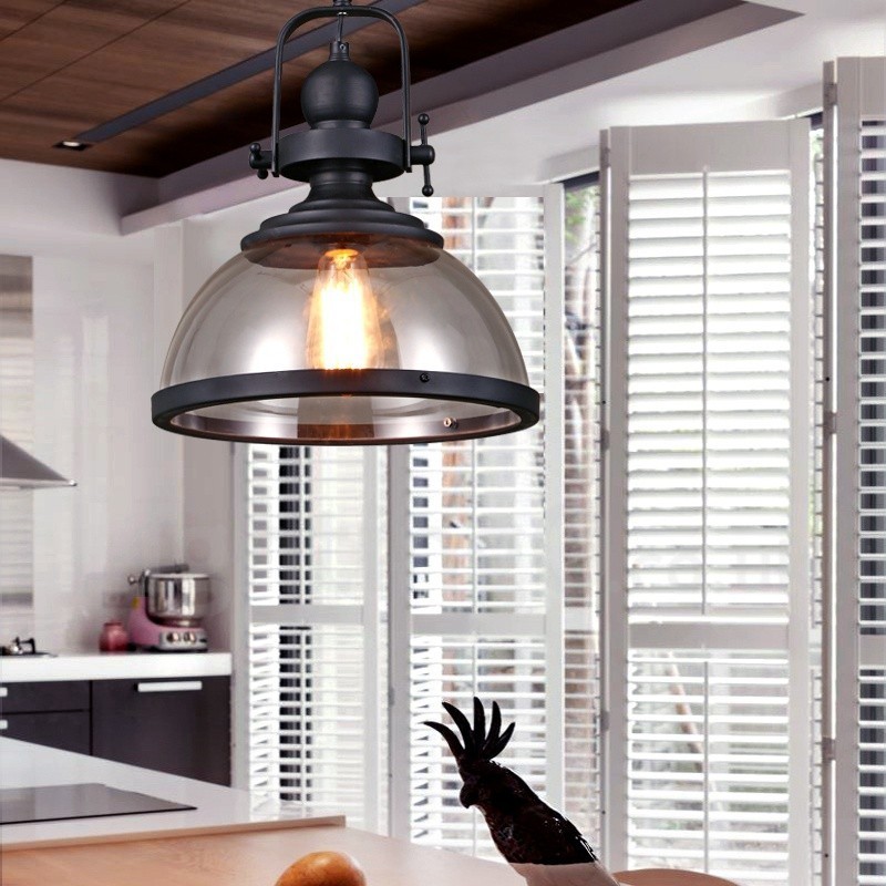 Retro-Pendelleuchte aus Stahl mit 1 Licht und Glasschirm