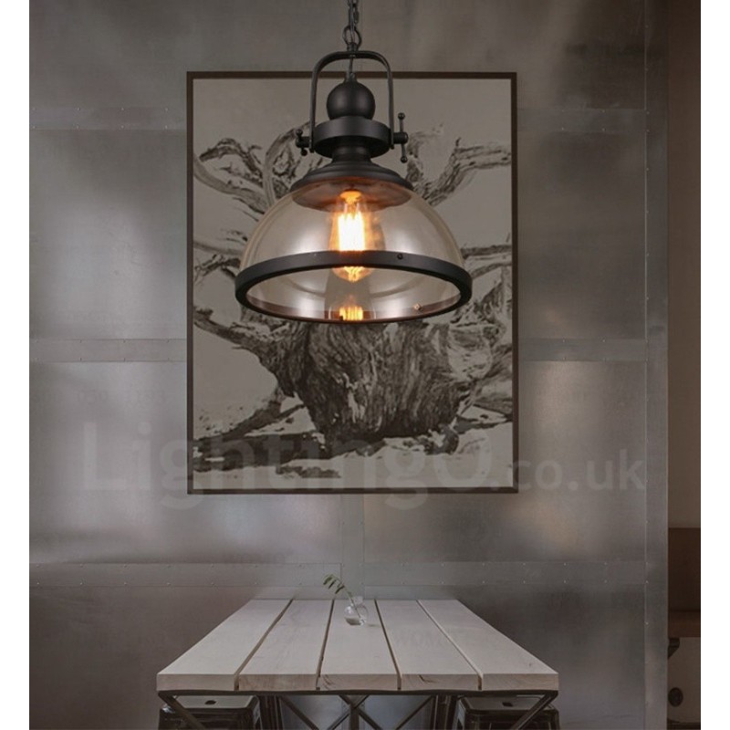 Retro-Pendelleuchte aus Stahl mit 1 Licht und Glasschirm