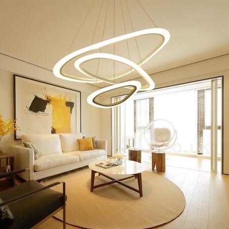 Dimmbar mit Fernbedienung, moderne zeitgenössische 3-flammige Pendelleuchte aus Aluminiumlegierung mit Acrylschirm Dimmbar mit Fernbedienung, moderne zeitgenössische 3-flammige Pendelleuchte aus Aluminiumlegierung mit Acrylschirm
