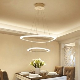 Dimmbar mit Fernbedienung, moderne zeitgenössische Pendelleuchte mit 2 Ringen, Aluminiumlegierung, mit Acrylschirm