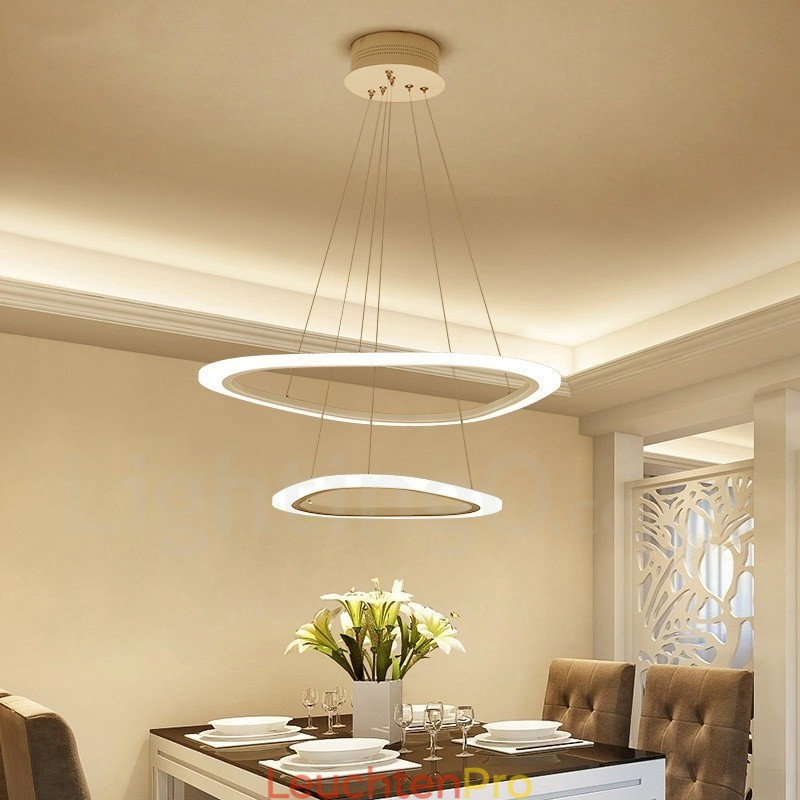 Dimmbar mit Fernbedienung, moderne zeitgenössische Pendelleuchte mit 2 Ringen, Aluminiumlegierung, mit Acrylschirm