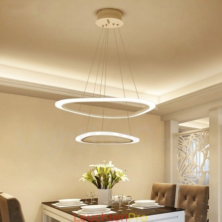 Dimmbar mit Fernbedienung, moderne zeitgenössische Pendelleuchte mit 2 Ringen, Aluminiumlegierung, mit Acrylschirm Dimmbar mit Fernbedienung, moderne zeitgenössische Pendelleuchte mit 2 Ringen, Aluminiumlegierung, mit Acrylschirm