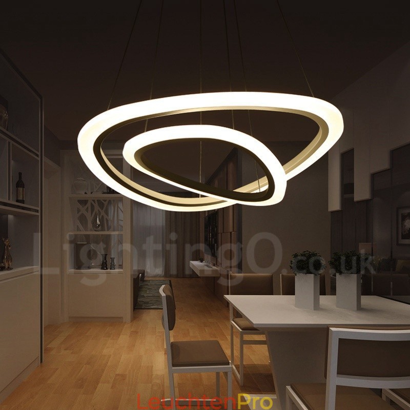 Dimmbar mit Fernbedienung, moderne zeitgenössische Pendelleuchte mit 2 Ringen, Aluminiumlegierung, mit Acrylschirm