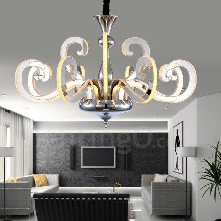 Dimmbarer moderner zeitgenössischer Kronleuchter aus Stahl mit 12 Lichtern und Acrylschirm Dimmbarer moderner zeitgenössischer Kronleuchter aus Stahl mit 12 Lichtern und Acrylschirm