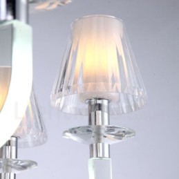 Dimmbarer moderner zeitgenössischer 6-flammiger Kristall-Kronleuchter mit Glasschirm