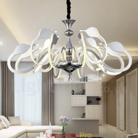 Dimmbarer moderner zeitgenössischer Kronleuchter aus Stahl mit 12 Lichtern und Acrylschirm Dimmbarer moderner zeitgenössischer Kronleuchter aus Stahl mit 12 Lichtern und Acrylschirm