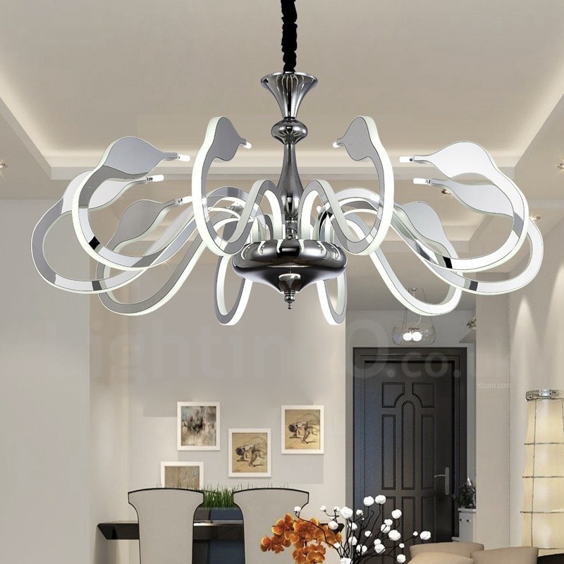 Dimmbarer moderner zeitgenössischer Kronleuchter aus Stahl mit 10 Lichtern und Acrylschirm